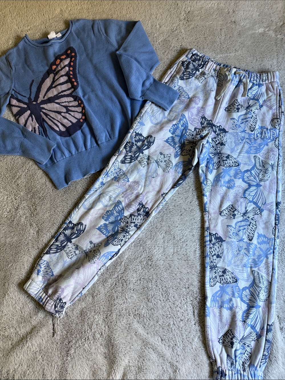 GAP Girls Light Blue Butterfly Print Joggers with Matching Sweater